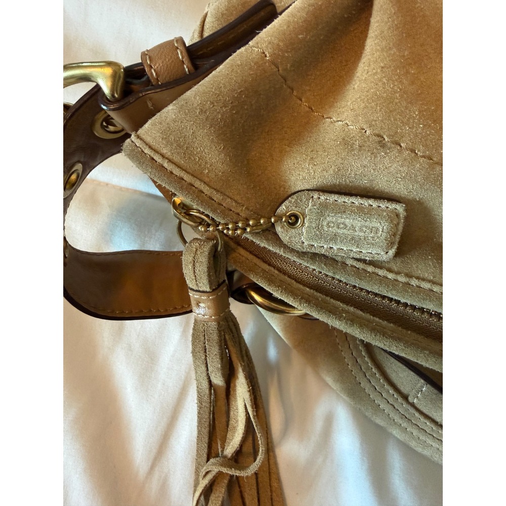 Coach Ergo Hobo Bag Tan Suede Leather Trim Brass Hardware 8A16 Vintage Boho - Picture 7 of 12
